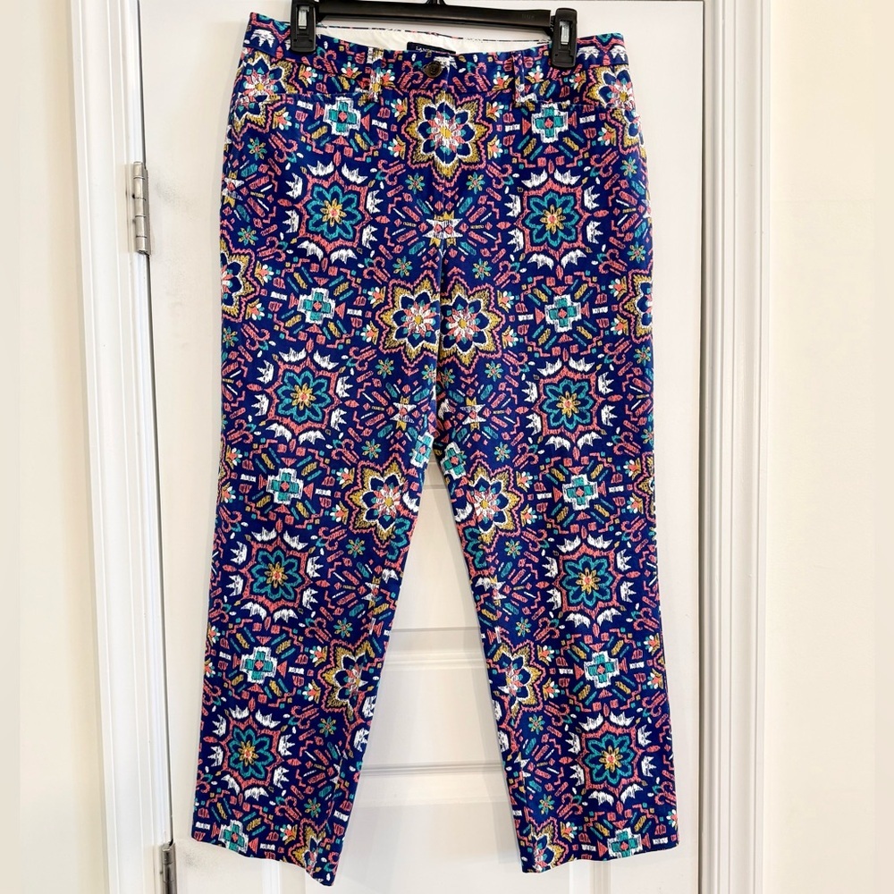 Lands’ End Mosaic Cropped Chino Pants Women’s 6 Mid Rise Coastal Preppy